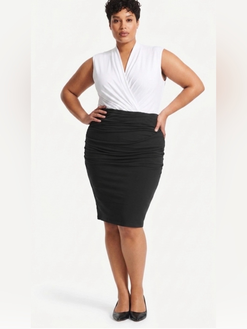 MM LaFleur The Soho Ruched Lined Pencil Skirt in Black Size Large